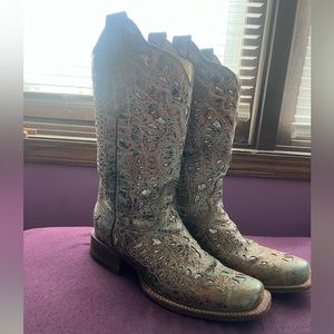 Corral Women's Metallic Bronze Glitter Butterfly Western Boots - Square Toe